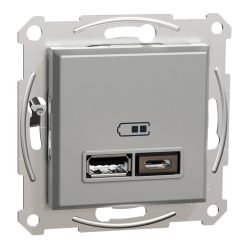   Schneider Electric ASFORA Dupla USB töltő, 2,4A, A+C, alu (EPH2700361)