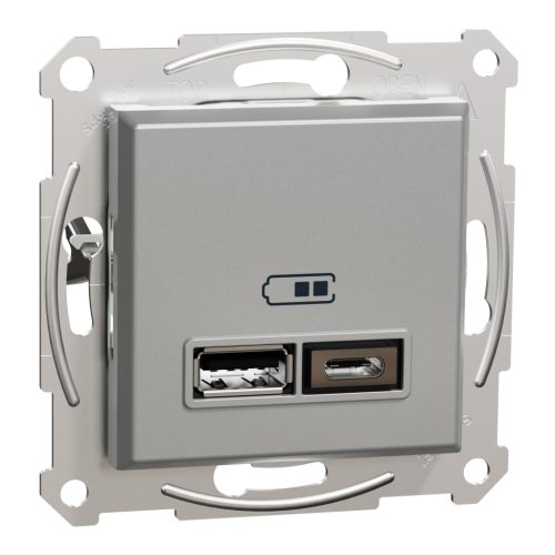 Schneider Electric ASFORA Dupla USB töltő, 2,4A, A+C, alu (EPH2700361)