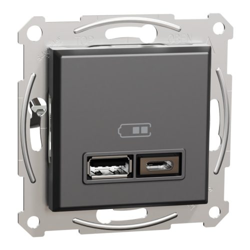 Schneider Electric ASFORA Dupla USB töltő, 2,4A, A+C, antracit (EPH2700371)