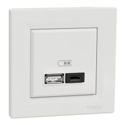   Schneider Electric ASFORA Dupla USB gyorstöltő, A+C, 45W, fehér (EPH2700421)