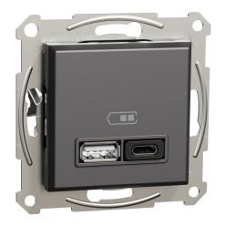   Schneider Electric ASFORA Dupla USB gyorstöltő, A+C, 45W, antracit (EPH2700471)