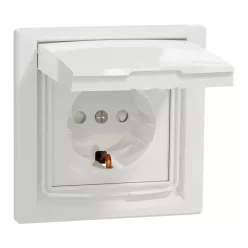  Schneider ASFORA 2p+f csatlakozóaljzat, biztonsági zsaluval, csapfedeles - IP44, kerettel, fehér (EPH3100321)