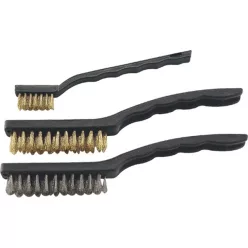   drótkefe klt., 3 db: réz- és rozsdamentes acél szál; 3×7 sor, 180mm, 3×12 sor, 220mm, műanyag nyél
