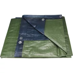   takaróponyva, vízálló, de nem UV álló; 150g/nm, 8×12m névleges méret, valós méret: 7,8×11,8m, PE, lefűző lyukakkal