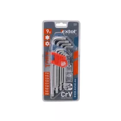   torx kulcs klt., CV. ; 9db, lyukas, T10,15,20,25,27,30,40,45,50, bliszteren