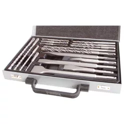   betonfúró és véső klt. SDS PLUS; 17db, 5, 6, 8,10/110mm, 6,8,10,12/160mm, 8,10/210mm, 12,14/260mm, vésők lapos, hegyes