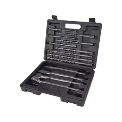   betonfúró és véső klt. SDS PLUS; 13db, 6,8,10/160mm, 8,10,12/210mm, 10,12,14/260mm, lapos 20,40/250mm, hegyes, horony