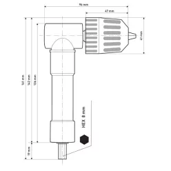   gyorstokmány, L-alakú, befogás: 0,8-10mm, csatlakozás 3/8", 24UNF (sarokfúró adapter)