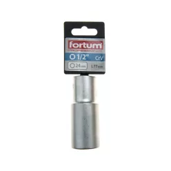   dugófej, hosszított, 1/2", 24mm, 61CrV5, mattkróm, 77mm hosszú FORTUM