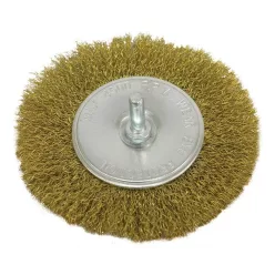  drótcsiszoló körkefe, 100 mm, fúrógépbe fogható: 6mm csap, rezezett acél, max. 4500 ford/perc