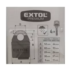   biztonsági lakat, levágás elleni védelemmel, festett, vízálló, 4db kulcs; 50mm