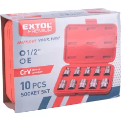   bitdugófej klt. belső, 10db, TORX,  1/2"×38mm (E8-10-11-12-14-16-18-20-22-24), CrV/S2