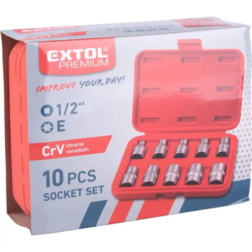 bitdugófej klt. belső, 10db, TORX,  1/2"×38mm (E8-10-11-12-14-16-18-20-22-24), CrV/S2