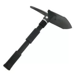   túraásó, összecsukható; hossz:40cm, szélesség: 9,5cm, kapa-, csákány- és fűrész módon is használható, vászon tartóban