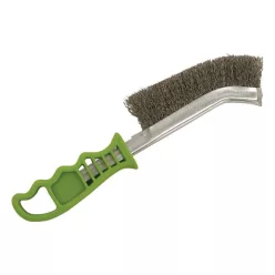  drótkefe hajlított, műanyag nyél; rozsdamentes acél, 24cm, 30mm szálhossz