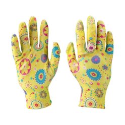   kerti kesztyű, virágmintás, nylon, méret:  8' nitrilbe mártott teny. és ujjhegy., gumírozott mandzsetta