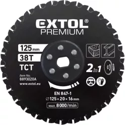   fűrészlap, keményfémlapkás 125×20×16mm, 38T, 2az1ben Twin Blade rendszer, fémre és fára, 8893020 vágógéphez