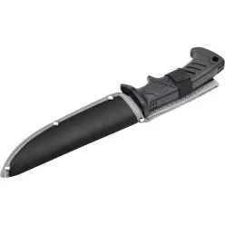   vadász- és túrakés, 3CR13 rozsdamentes acél penge, műanyag nyél, nylon tok, teljes/penge hossz: 275mm/150mm