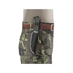   vadász- és túrakés, 3CR13 rozsdamentes acél penge, műanyag nyél, nylon tok, teljes/penge hossz: 318mm/193mm