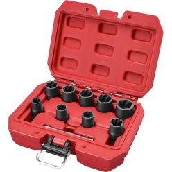   csavarkiszedő klt. TWIST; 3/8" befogás, 9db fej: 10, 11, 12, 13, 14, 15, 16, 17, 19mm, 1 db kiütőrúd, CrMo, műanyag kof.