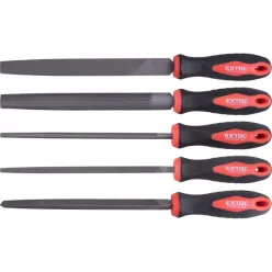   fémreszelő klt., 5 db (lapos, félkerek, kerek, háromszög, négyszög), 200mm, T12 acél,  vágat 2, finom,  TPR gumis műa.