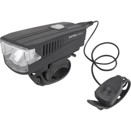 LED lámpa, kerékpár, első, fehér 5 W LED; 350 Lm, ABS ház, USB újratölthető beépített Li-ion akku, 1,2 Ah, duda