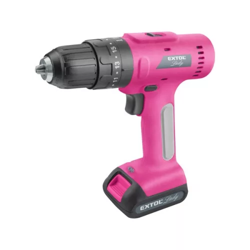 akkus ütvefúró, 12V, Li-ion, Extol Lady, 1db 2000 mAh akku+szerszámkészlet