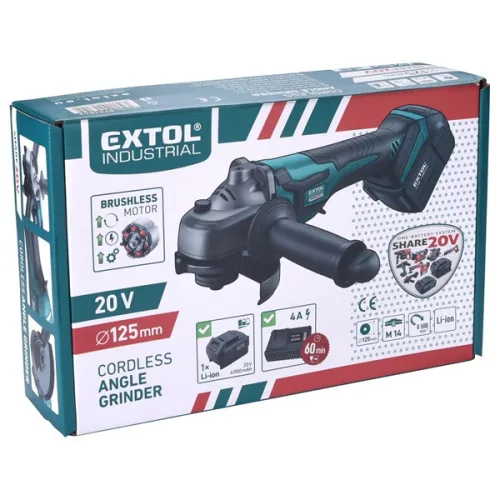 akkus sarokcsiszológép, Share20V, 20V, Li-ion, 1db akku, 1db töltő, 4000 mAh, 125 mm