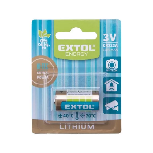 elem 1 db, Li-ion, 3V, méret: CR123A; 1600mAh, bliszteren