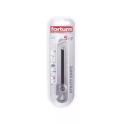   tapétavágó kés, rozsdamentes acél fémház, 5 funkciós, tripla vágóéllel; 18mm, csavaros rögzítés, FORTUM