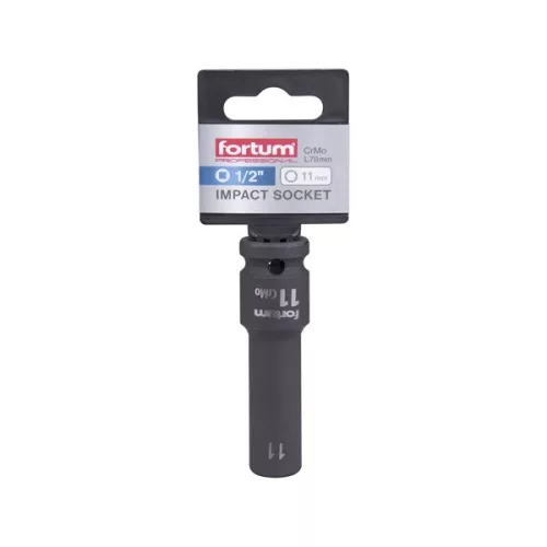 gépi (impakt) dugófej 1/2", 11 mm, L 78 mm, feketített, FORTUM