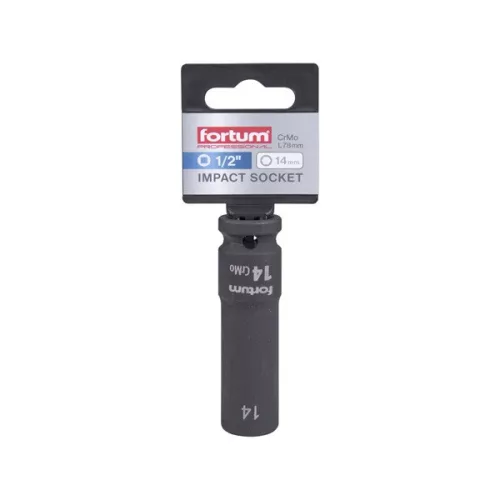 gépi (impakt) dugófej 1/2", 14 mm, L 78 mm, feketített, FORTUM