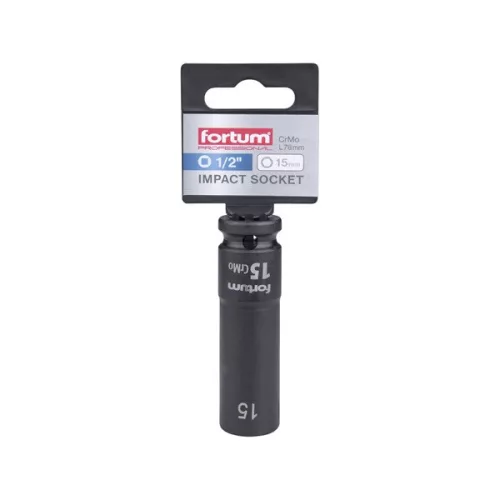 gépi (impakt) dugófej 1/2", 15 mm, L 78 mm, feketített, FORTUM