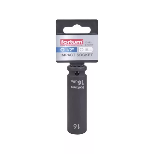 gépi (impakt) dugófej 1/2", 16 mm, L 78 mm, feketített, FORTUM