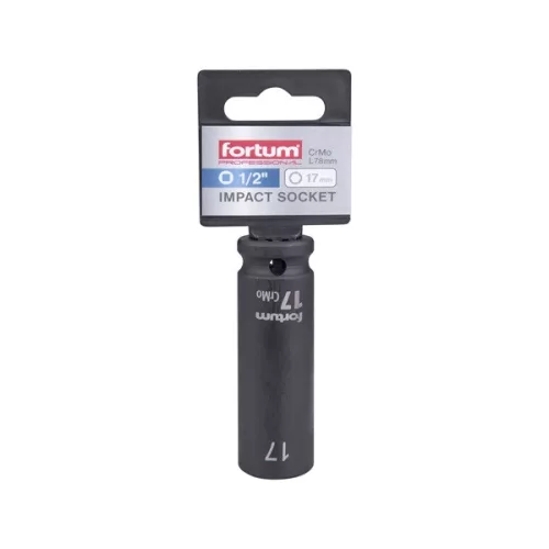 gépi (impakt) dugófej 1/2", 17 mm, L 78 mm, feketített, FORTUM