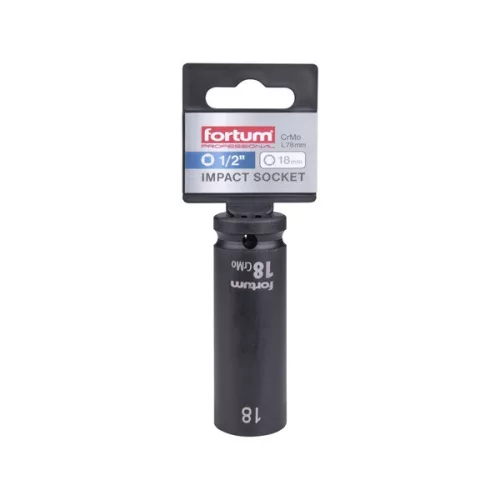 gépi (impakt) dugófej 1/2", 18 mm, L 78 mm, feketített, FORTUM