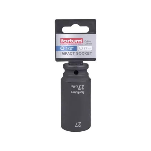 gépi (impakt) dugófej 1/2", 27 mm, L 78 mm, feketített, FORTUM