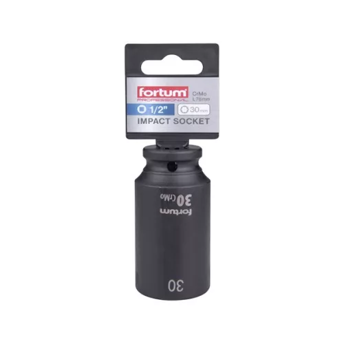 gépi (impakt) dugófej 1/2", 30 mm, L 78 mm, feketített, FORTUM