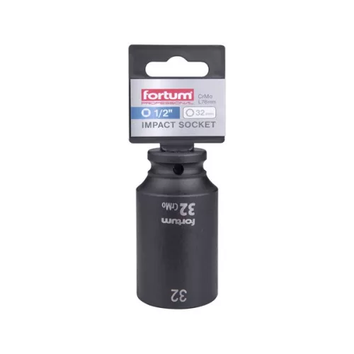 gépi (impakt) dugófej 1/2", 32 mm, L 78 mm, feketített, FORTUM