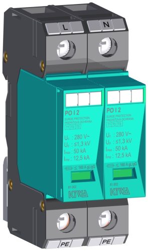 KIWA túlfeszültség levezető PO I 2 280V túlfeszültség levezető 12,5kA T1+T2 (B+C) cikkszám:  81.002