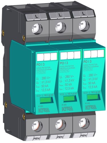 KIWA túlfeszültség levezető PO I 3 280V túlfeszültség levezető 12,5kA T1+T2 (B+C) cikkszám:  81.003