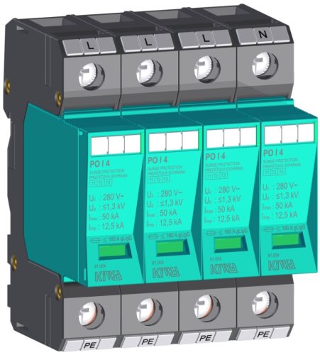 KIWA túlfeszültség levezető PO I 4 280V túlfeszültség levezető 12,5kA T1+T2 (B+C) cikkszám:  81.004
