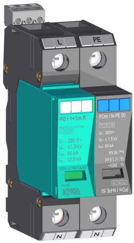 KIWA túlfeszültség levezető PO I 1+1m R 280V túlfeszültség levezető távjelzős 12,5kA T1+T2 (B+C) cikkszám:  81.032