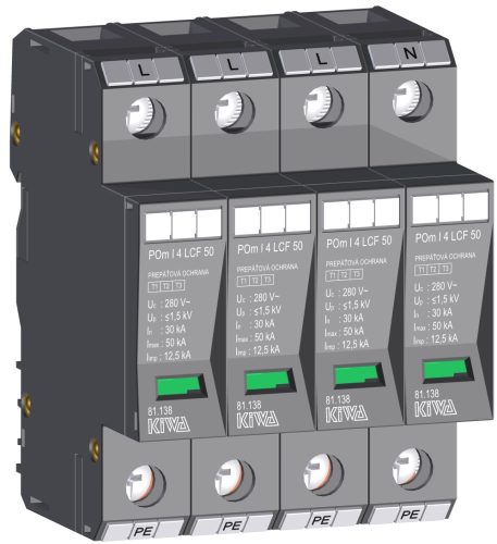 KIWA túlfeszültség levezető POm I 4 LCF 50  túlfeszültség levezető szikraköz+varisztor 12,5kA T1+T2 cikkszám:  81.138