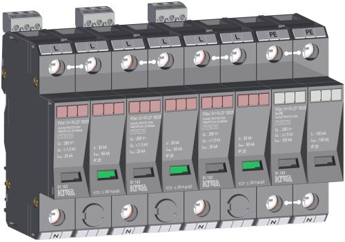 KIWA túlfeszültség levezető POm I 3+1R LCF 100/25kA szikraköz+varisztor túlfeszültség levezető T1+T2 (B+C) cikkszám:  81.143