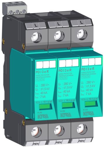 KIWA túlfeszültség levezető PO I eco 3 R 280V túlfeszültség levezető távjelzős 7kA T1+T2 (B+C) cikkszám:  81.203