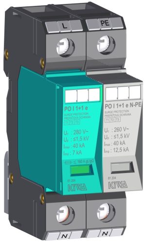 KIWA túlfeszültség levezető PO I eco 1+1 280V túlfeszültség levezető 7kA T1+T2 (B+C) cikkszám:  81.204