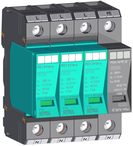 KIWA túlfeszültség levezető PO I eco 3+1 280V túlfeszültség levezető 7kA T1+T2 (B+C) cikkszám:  81.206