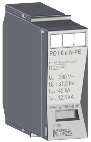 KIWA túlfeszültség levezető PO I eco 0  N-PE 260V túlfeszültség levezető betét 7kA T1+T2 (B+C) cikkszám:  81.209