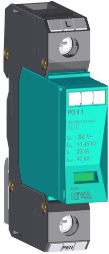 KIWA túlfeszültség levezető PO II 1 280V túlfeszültség levezető 20kA T2 (C) cikkszám:  82.001